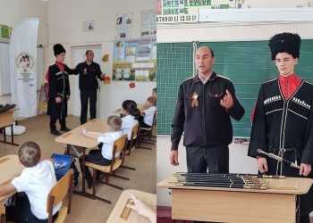 Руководитель Выселковского МО СКМК Данил Сабиров провёл урок мужества для первоклашек